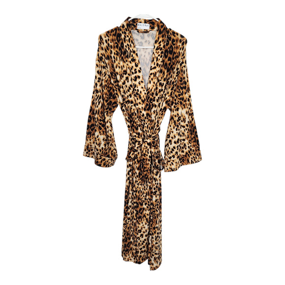 Mason Grey Leopard Mid Length Belted Kimono Robe M Loungrwear Cozycore - Picture 1 of 8